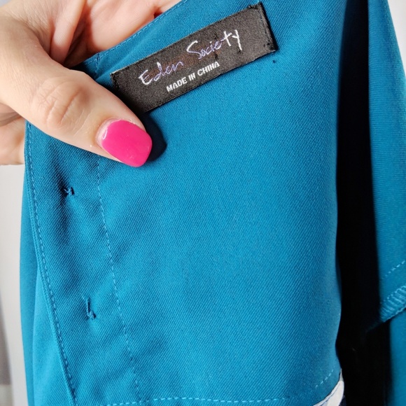 Eden Society turquoise tie flared sleeve top #0746 - Picture 8 of 8